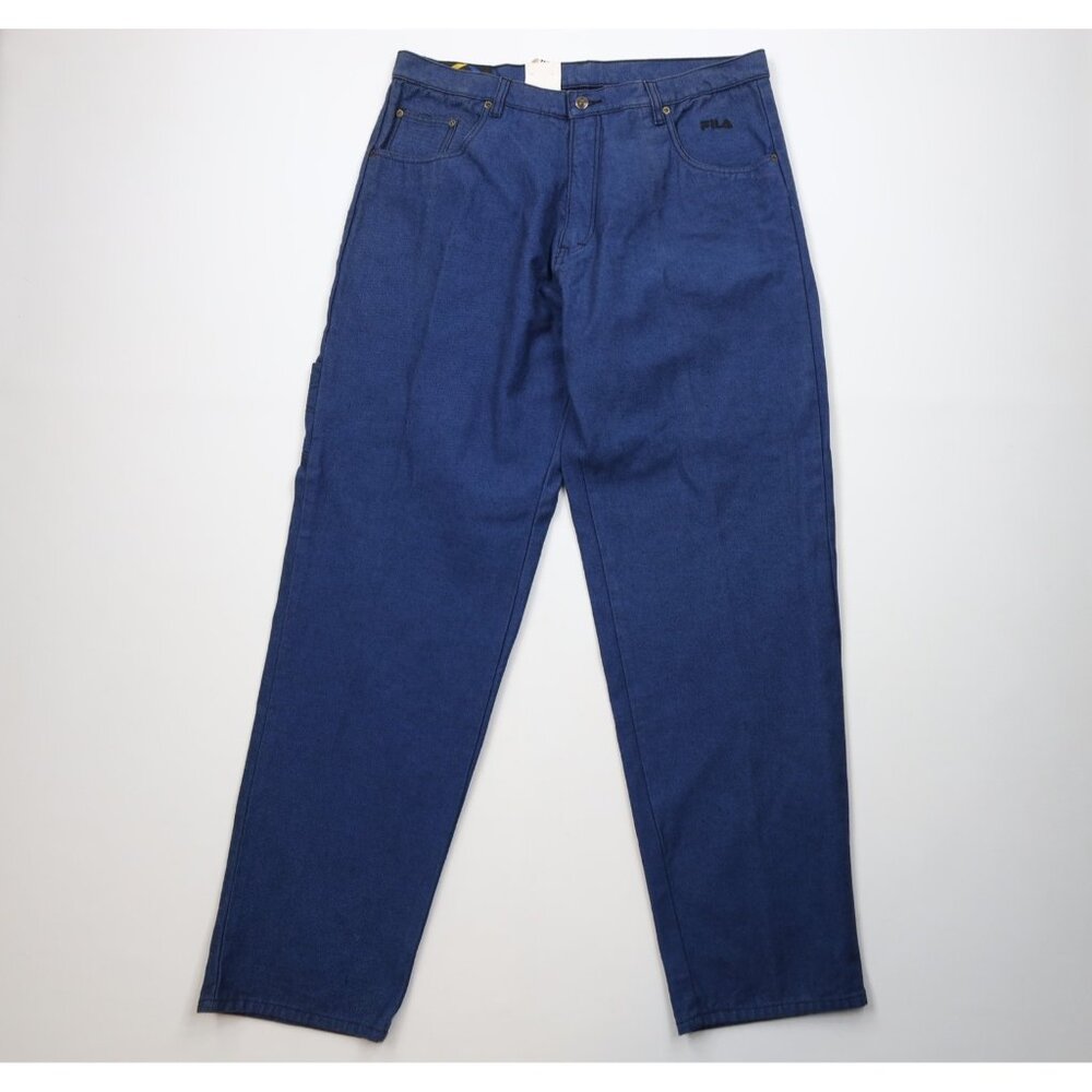 Deadstock Vtg 90s Fila Mens 40x34 Baggy Loose Fit Wide Leg Skateboard Jeans Blue